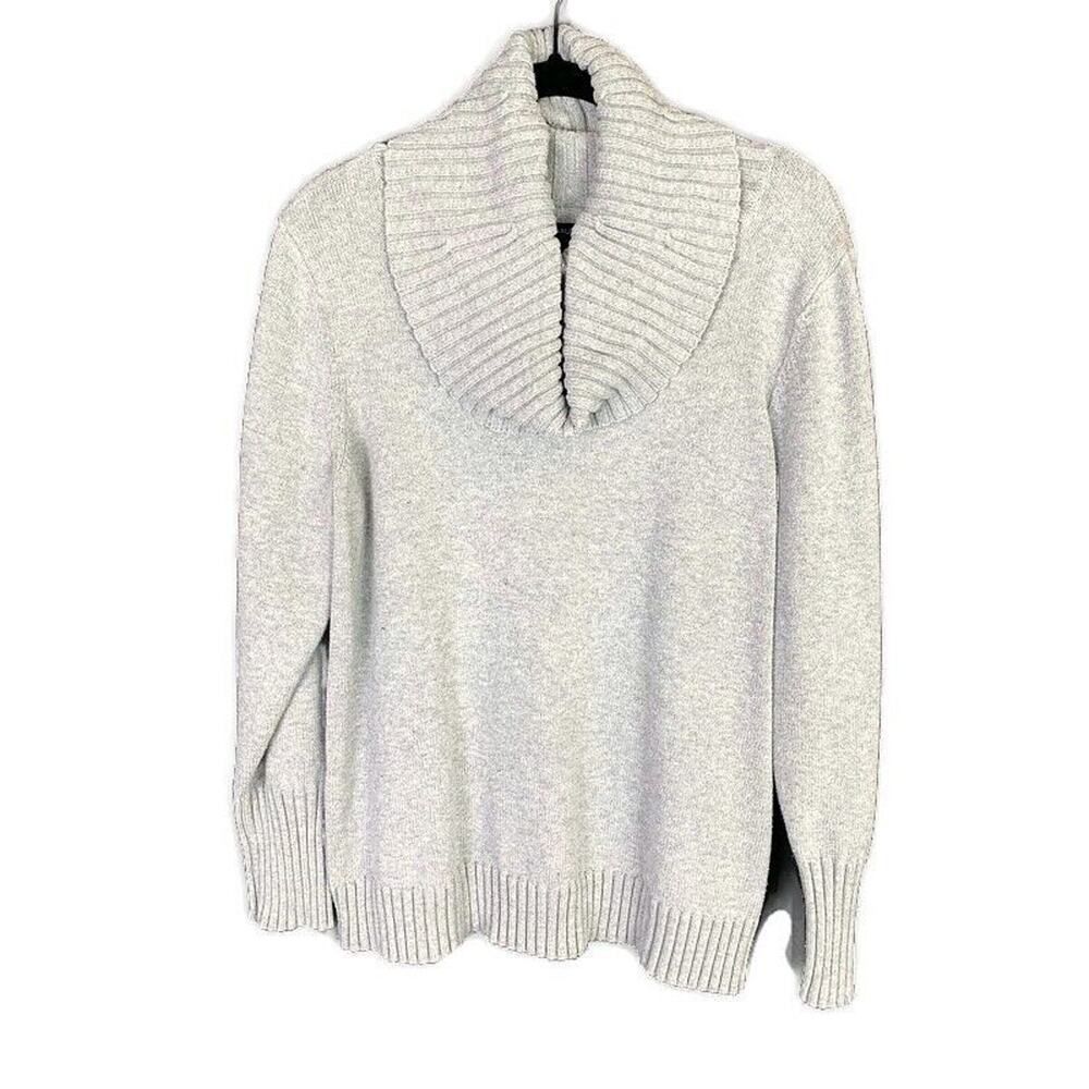 Nautica Womens Gray Ribbed Cowl Neck Sweater XL 100% Cotton Long Sleeve